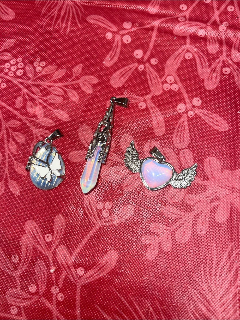 Opalite Crystal Pendants Trio - Heart, Winged Heart & Point Charms